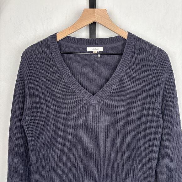 Tyler Boe 100% Cotton V-Neck Tunic Sweater Women's Medium Navy Zipper Detail - Picture 2 of 11